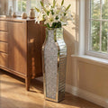 30' Large Double Sided Crushed Diamond Floor Vases,Tall Silver Mirrored Crystal Vase for Floor,Big Floor Vases Decorative Tall for Home,Office,Hotel(Silver,8.6' L x 5.3' W x 30' H)
