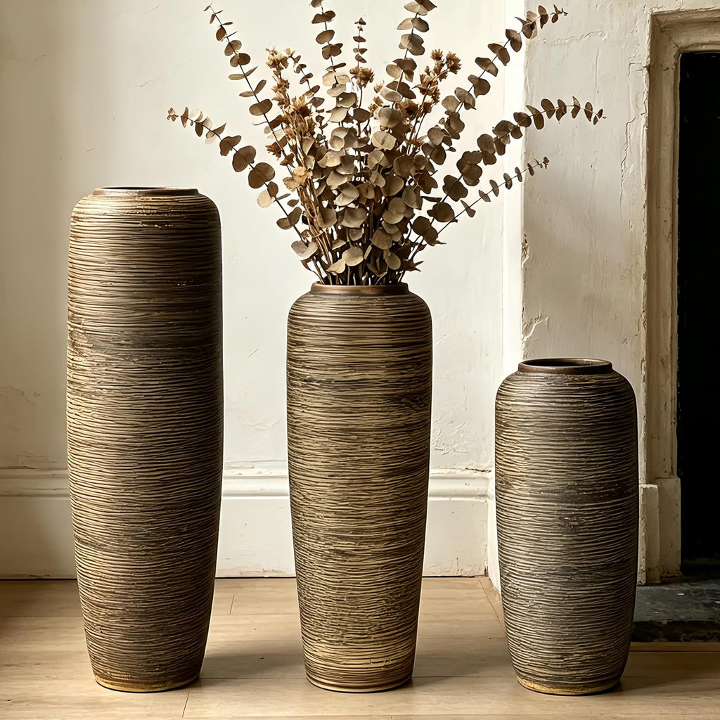 Vintage Ceramic Floor Vase – 23.6 Inch Distressed Glazed Oversized Floor Urn, Rustic Country Decor for Entryway, Living Room & Corner